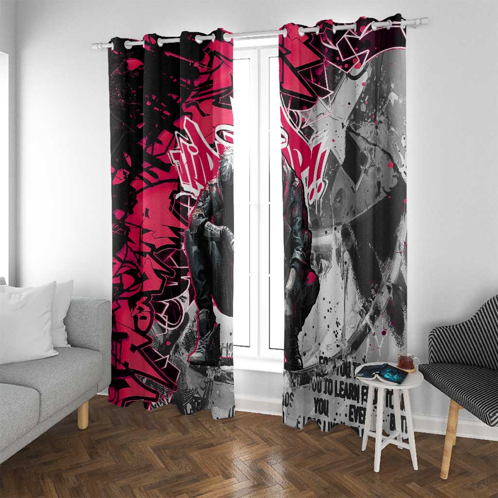 Hip Hop Graffiti Design Window Curtain Sitting Hooded Figure and Red Black Street Art Elements - Wonder Print Shop