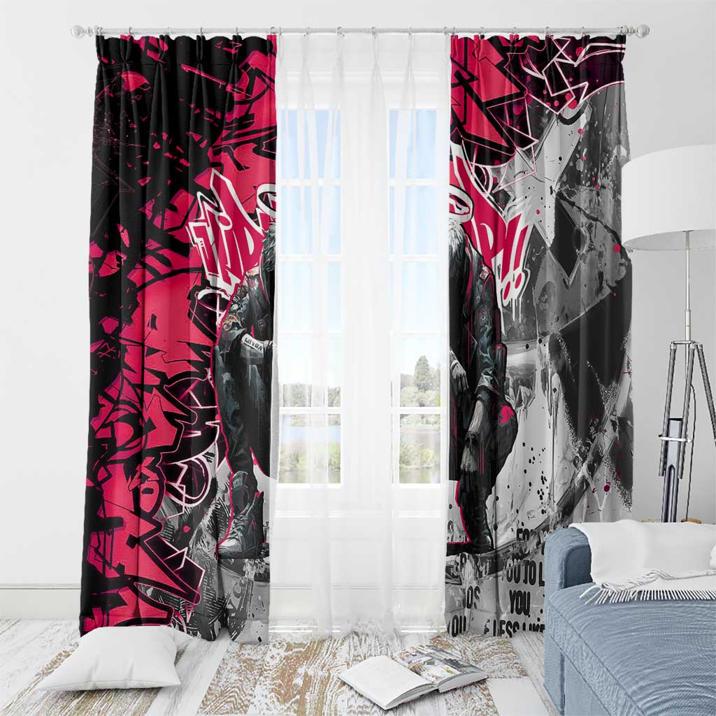 Hip Hop Graffiti Design Window Curtain Sitting Hooded Figure and Red Black Street Art Elements - Wonder Print Shop