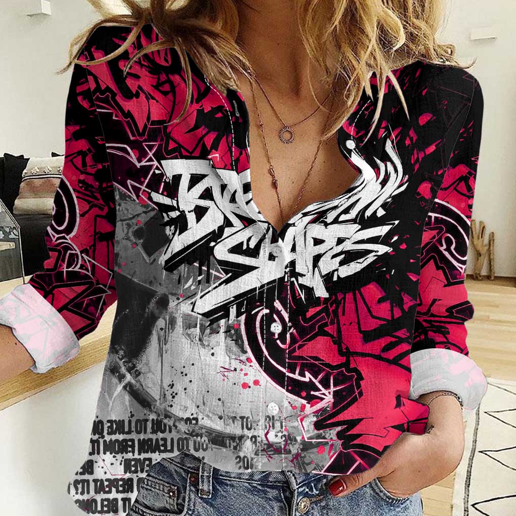 Hip Hop Graffiti Design Women Casual Shirt Sitting Hooded Figure and Red Black Street Art Elements - Wonder Print Shop