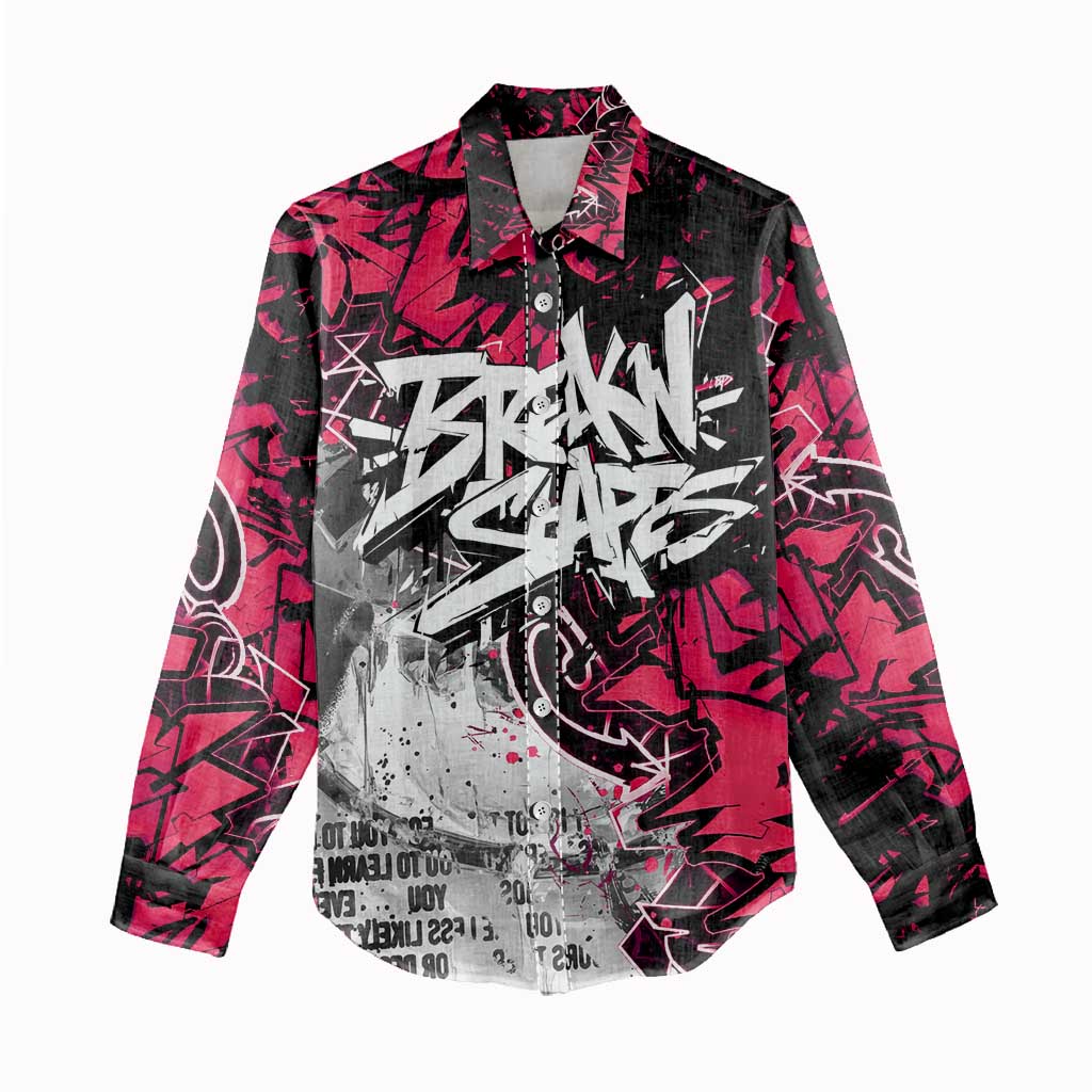 Hip Hop Graffiti Design Women Casual Shirt Sitting Hooded Figure and Red Black Street Art Elements - Wonder Print Shop