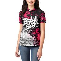 Hip Hop Graffiti Design Women Polo Shirt Sitting Hooded Figure and Red Black Street Art Elements - Wonder Print Shop