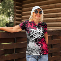 Hip Hop Graffiti Design Women Polo Shirt Sitting Hooded Figure and Red Black Street Art Elements - Wonder Print Shop