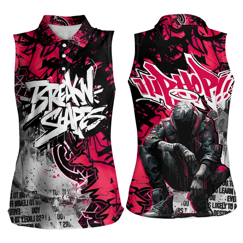 Hip Hop Graffiti Design Women Sleeveless Polo Shirt Sitting Hooded Figure and Red Black Street Art Elements - Wonder Print Shop