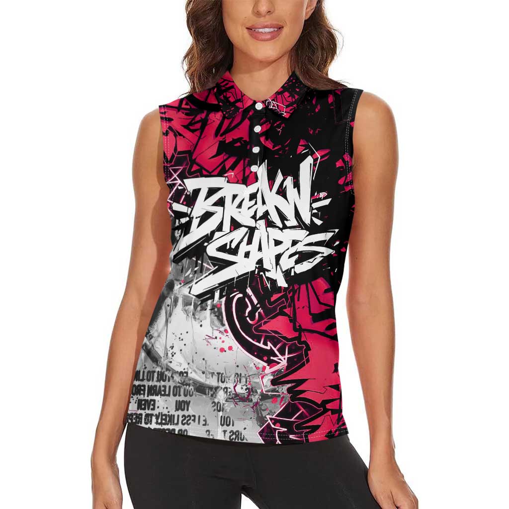 Hip Hop Graffiti Design Women Sleeveless Polo Shirt Sitting Hooded Figure and Red Black Street Art Elements - Wonder Print Shop