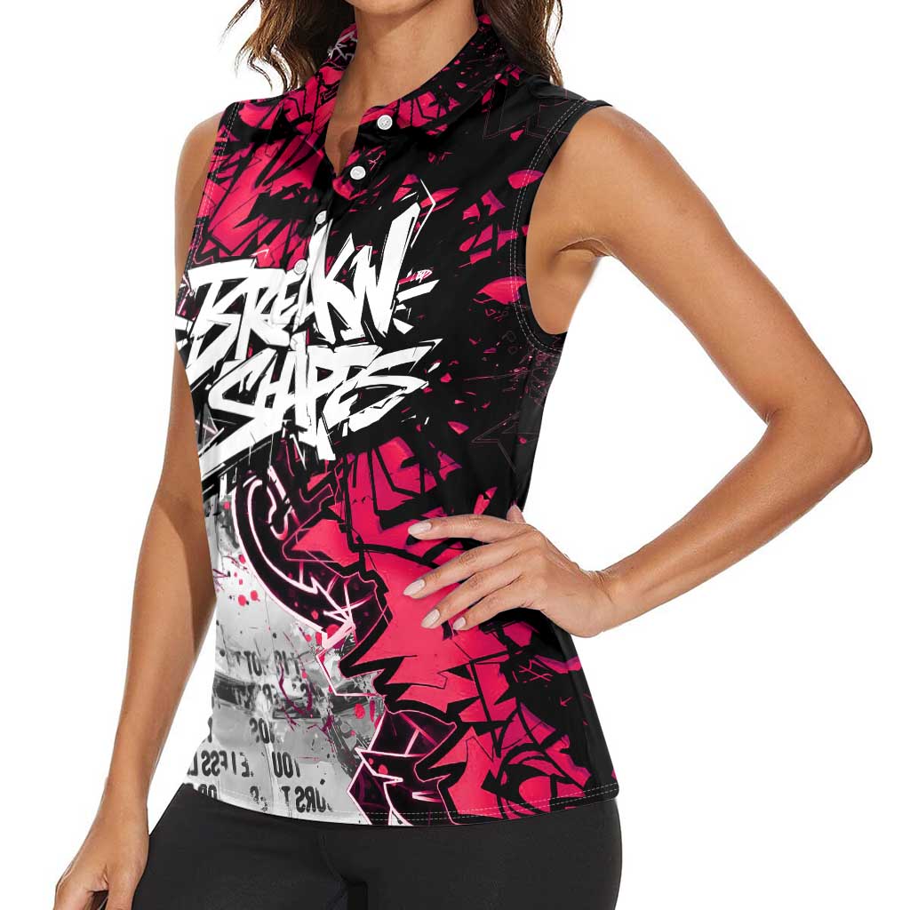 Hip Hop Graffiti Design Women Sleeveless Polo Shirt Sitting Hooded Figure and Red Black Street Art Elements - Wonder Print Shop