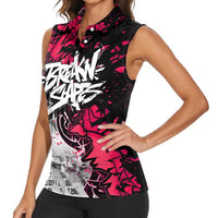 Hip Hop Graffiti Design Women Sleeveless Polo Shirt Sitting Hooded Figure and Red Black Street Art Elements - Wonder Print Shop