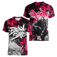 Hip Hop Graffiti Design Women V-Neck T-Shirt Sitting Hooded Figure and Red Black Street Art Elements - Wonder Print Shop