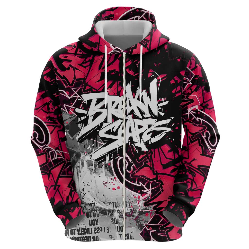 Hip Hop Graffiti Design Zip Hoodie Sitting Hooded Figure and Red Black Street Art Elements - Wonder Print Shop