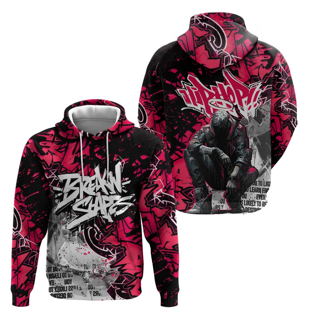 Hip Hop Graffiti Design Zip Hoodie Sitting Hooded Figure and Red Black Street Art Elements - Wonder Print Shop