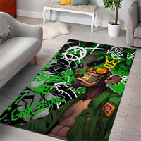 Graffiti Street Art Area Rug Smoking Ape Character and Neon Crown Symbols in Green and Yellow Graphic Design - Wonder Print Shop