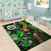 Graffiti Street Art Area Rug Smoking Ape Character and Neon Crown Symbols in Green and Yellow Graphic Design - Wonder Print Shop