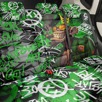 Graffiti Street Art Back Car Seat Cover Smoking Ape Character and Neon Crown Symbols in Green and Yellow Graphic Design - Wonder Print Shop