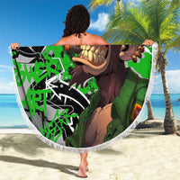 Graffiti Street Art Beach Blanket Smoking Ape Character and Neon Crown Symbols in Green and Yellow Graphic Design - Wonder Print Shop