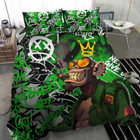 Graffiti Street Art Bedding Set Smoking Ape Character and Neon Crown Symbols in Green and Yellow Graphic Design - Wonder Print Shop