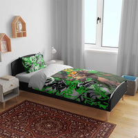 Graffiti Street Art Bedding Set Smoking Ape Character and Neon Crown Symbols in Green and Yellow Graphic Design - Wonder Print Shop