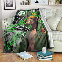 Graffiti Street Art Blanket Smoking Ape Character and Neon Crown Symbols in Green and Yellow Graphic Design - Wonder Print Shop