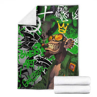 Graffiti Street Art Blanket Smoking Ape Character and Neon Crown Symbols in Green and Yellow Graphic Design - Wonder Print Shop
