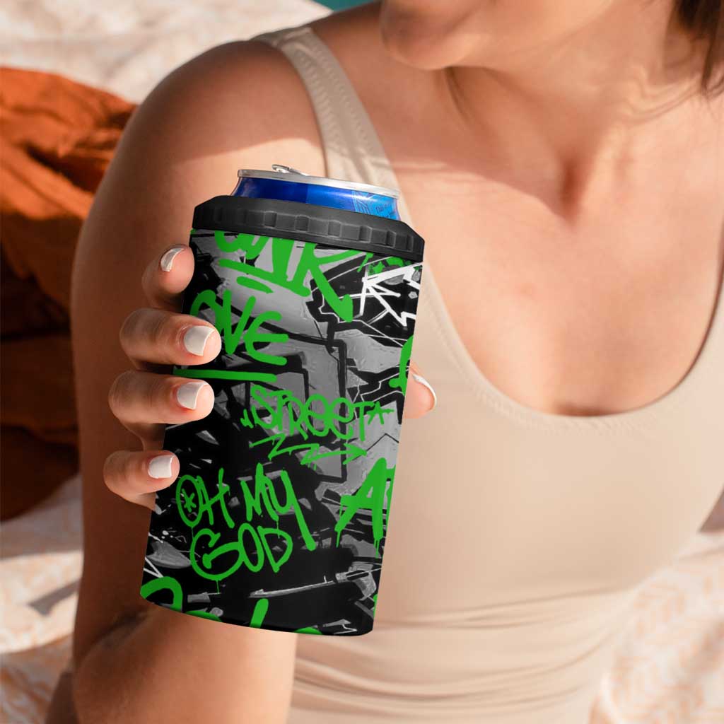 Graffiti Street Art 4 in 1 Can Cooler Tumbler Smoking Ape Character and Neon Crown Symbols in Green and Yellow Graphic Design - Wonder Print Shop