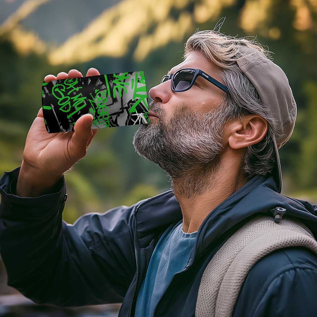 Graffiti Street Art 4 in 1 Can Cooler Tumbler Smoking Ape Character and Neon Crown Symbols in Green and Yellow Graphic Design - Wonder Print Shop