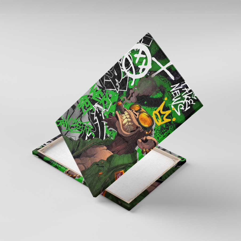 Graffiti Street Art Canvas Wall Art Smoking Ape Character and Neon Crown Symbols in Green and Yellow Graphic Design - Wonder Print Shop