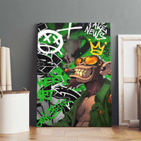 Graffiti Street Art Canvas Wall Art Smoking Ape Character and Neon Crown Symbols in Green and Yellow Graphic Design - Wonder Print Shop
