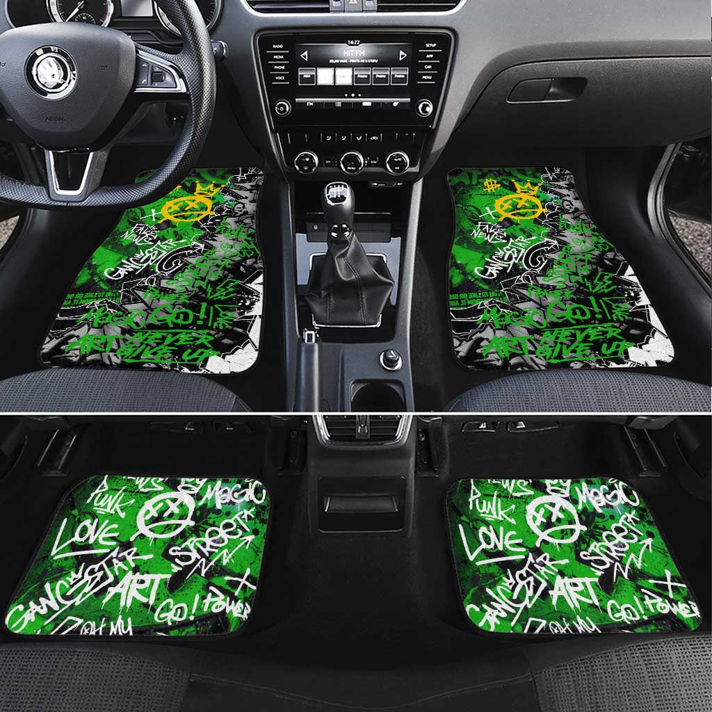 Graffiti Street Art Car Mats Smoking Ape Character and Neon Crown Symbols in Green and Yellow Graphic Design - Wonder Print Shop