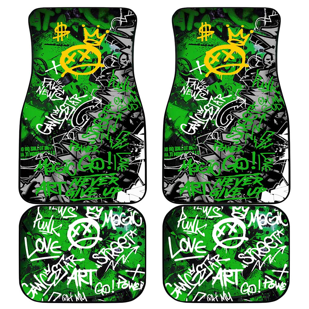 Graffiti Street Art Car Mats Smoking Ape Character and Neon Crown Symbols in Green and Yellow Graphic Design - Wonder Print Shop