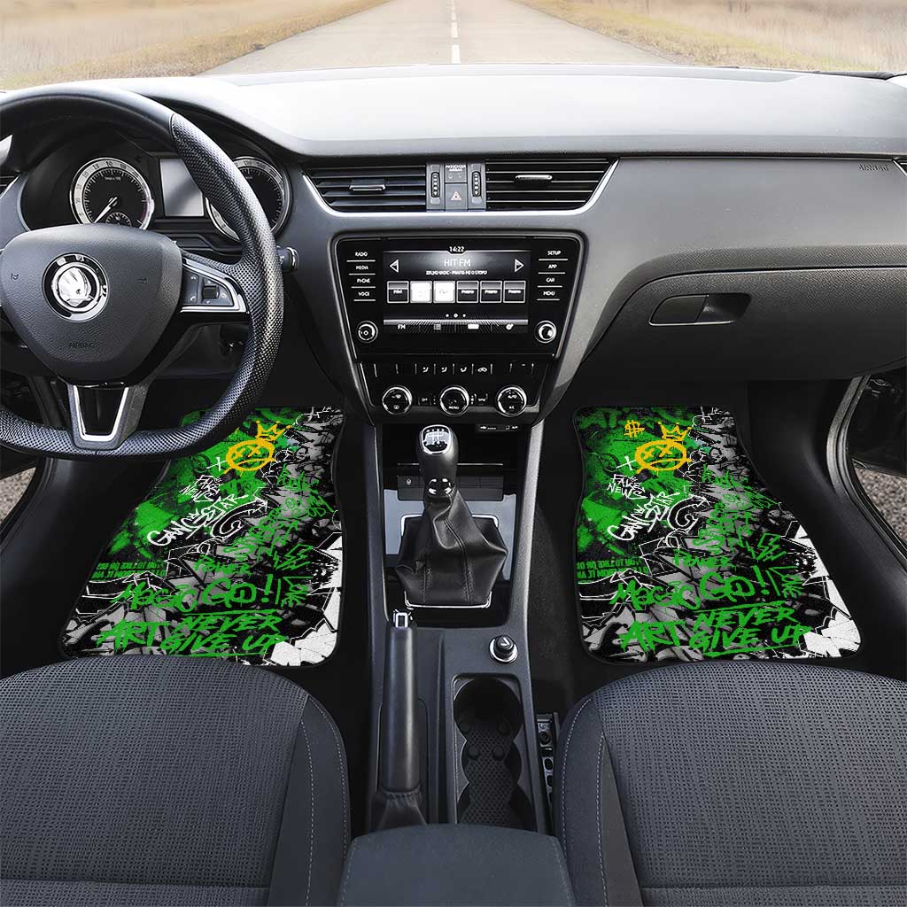 Graffiti Street Art Car Mats Smoking Ape Character and Neon Crown Symbols in Green and Yellow Graphic Design - Wonder Print Shop