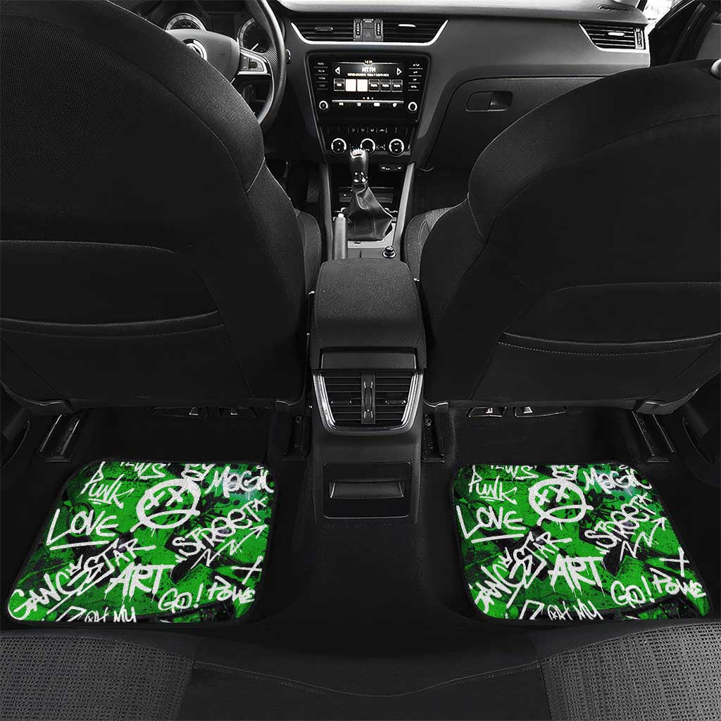 Graffiti Street Art Car Mats Smoking Ape Character and Neon Crown Symbols in Green and Yellow Graphic Design - Wonder Print Shop