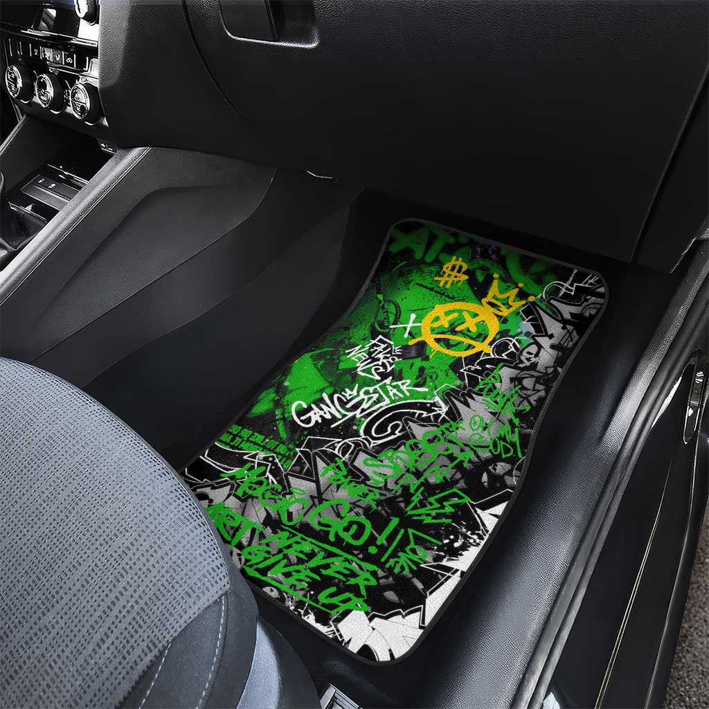 Graffiti Street Art Car Mats Smoking Ape Character and Neon Crown Symbols in Green and Yellow Graphic Design - Wonder Print Shop