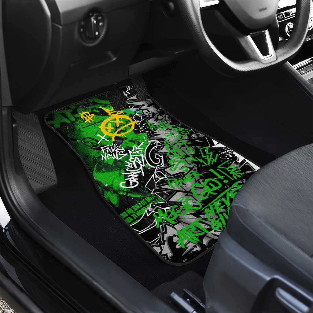 Graffiti Street Art Car Mats Smoking Ape Character and Neon Crown Symbols in Green and Yellow Graphic Design - Wonder Print Shop