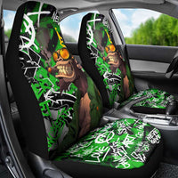 Graffiti Street Art Car Seat Cover Smoking Ape Character and Neon Crown Symbols in Green and Yellow Graphic Design - Wonder Print Shop