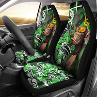 Graffiti Street Art Car Seat Cover Smoking Ape Character and Neon Crown Symbols in Green and Yellow Graphic Design - Wonder Print Shop