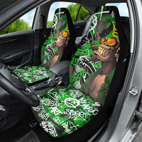 Graffiti Street Art Car Seat Cover Smoking Ape Character and Neon Crown Symbols in Green and Yellow Graphic Design - Wonder Print Shop
