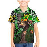 Graffiti Street Art Family Matching Mermaid Dress and Hawaiian Shirt Smoking Ape Character and Neon Crown Symbols in Green and Yellow Graphic Design - Wonder Print Shop
