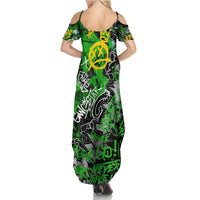 Graffiti Street Art Family Matching Summer Maxi Dress and Hawaiian Shirt Smoking Ape Character and Neon Crown Symbols in Green and Yellow Graphic Design - Wonder Print Shop