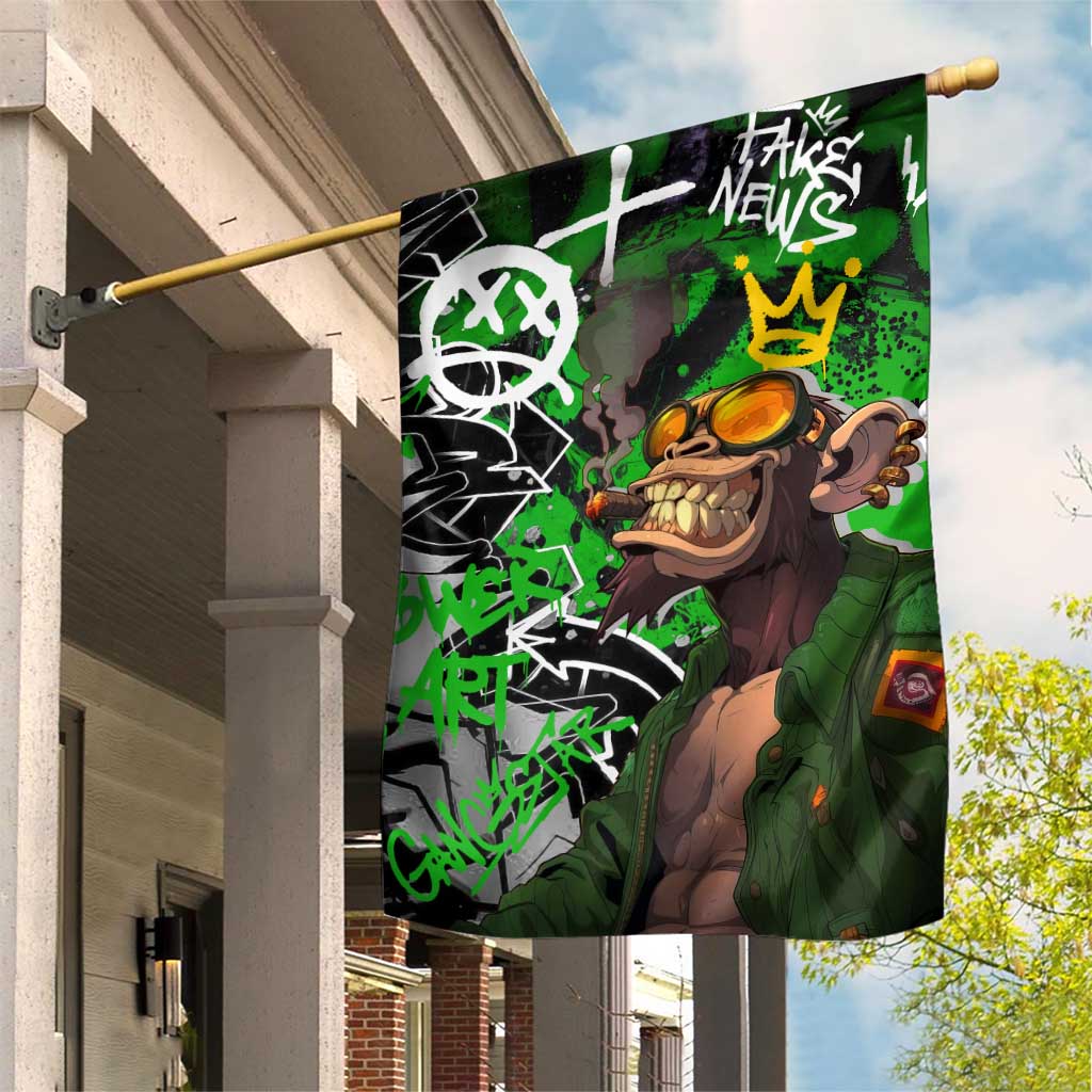 Graffiti Street Art Garden Flag Smoking Ape Character and Neon Crown Symbols in Green and Yellow Graphic Design - Wonder Print Shop