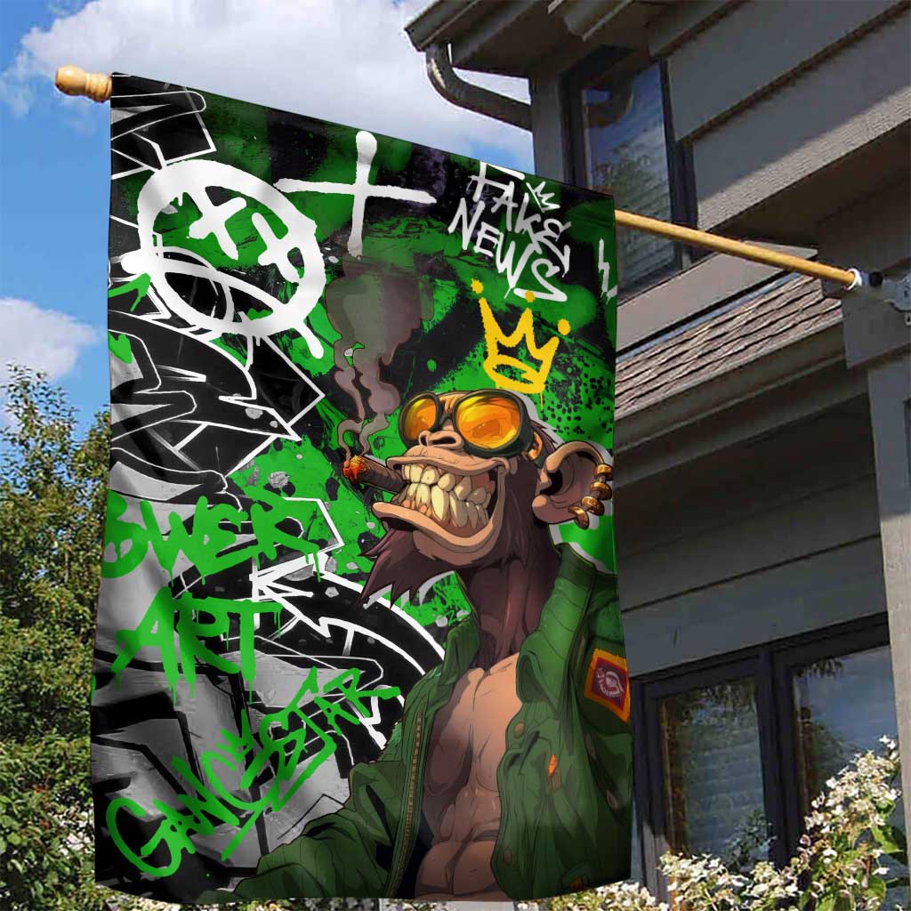 Graffiti Street Art Garden Flag Smoking Ape Character and Neon Crown Symbols in Green and Yellow Graphic Design - Wonder Print Shop