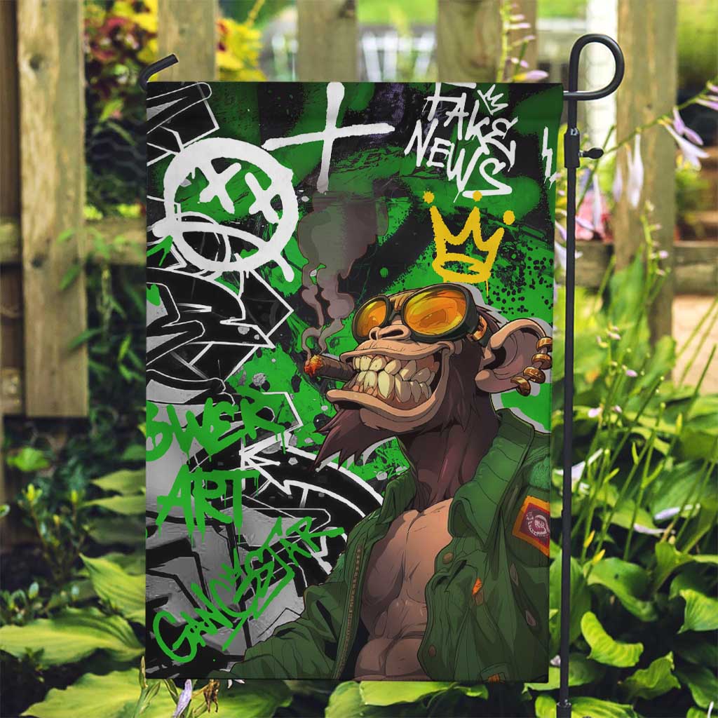 Graffiti Street Art Garden Flag Smoking Ape Character and Neon Crown Symbols in Green and Yellow Graphic Design - Wonder Print Shop