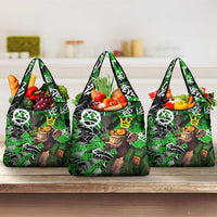 Graffiti Street Art Grocery Bag Smoking Ape Character and Neon Crown Symbols in Green and Yellow Graphic Design - Wonder Print Shop