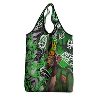 Graffiti Street Art Grocery Bag Smoking Ape Character and Neon Crown Symbols in Green and Yellow Graphic Design - Wonder Print Shop