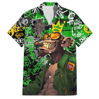 Graffiti Street Art Hawaiian Shirt Smoking Ape Character and Neon Crown Symbols in Green and Yellow Graphic Design - Wonder Print Shop