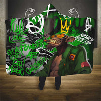 Graffiti Street Art Hooded Blanket Smoking Ape Character and Neon Crown Symbols in Green and Yellow Graphic Design - Wonder Print Shop