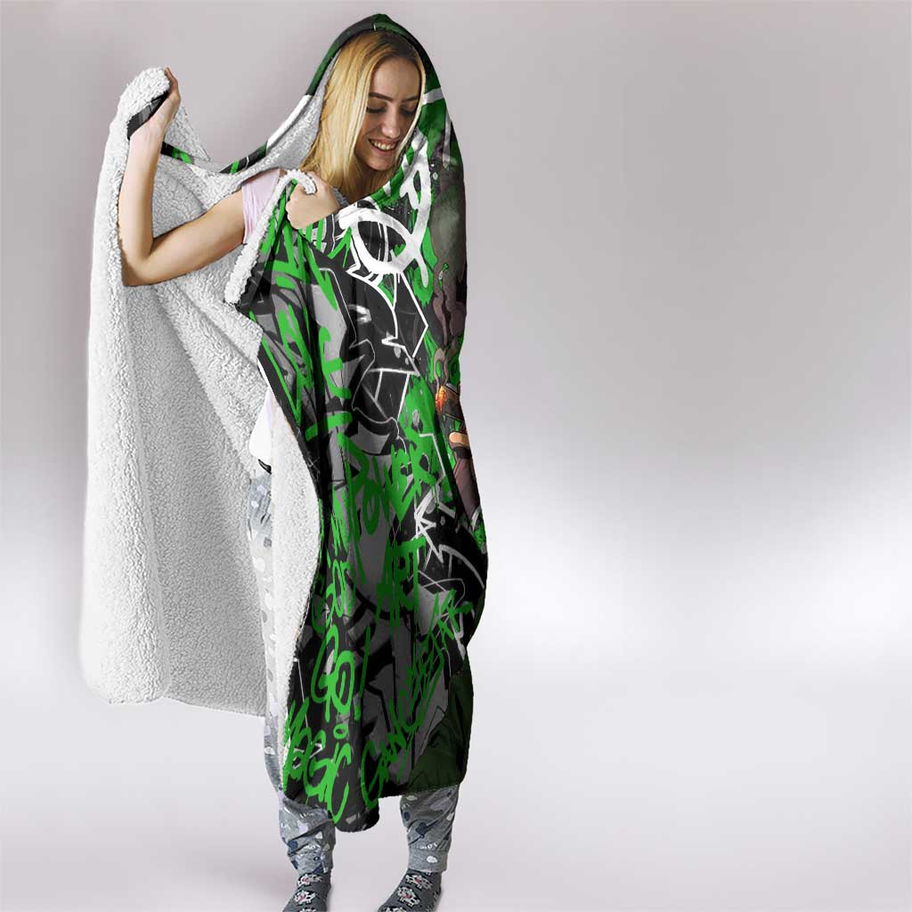 Graffiti Street Art Hooded Blanket Smoking Ape Character and Neon Crown Symbols in Green and Yellow Graphic Design - Wonder Print Shop