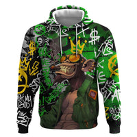 Graffiti Street Art Hoodie Smoking Ape Character and Neon Crown Symbols in Green and Yellow Graphic Design - Wonder Print Shop