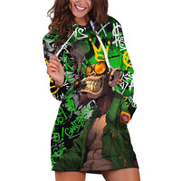 Graffiti Street Art Hoodie Dress Smoking Ape Character and Neon Crown Symbols in Green and Yellow Graphic Design - Wonder Print Shop