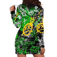 Graffiti Street Art Hoodie Dress Smoking Ape Character and Neon Crown Symbols in Green and Yellow Graphic Design - Wonder Print Shop