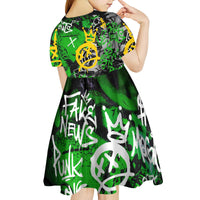 Graffiti Street Art Kid Short Sleeve Dress Smoking Ape Character and Neon Crown Symbols in Green and Yellow Graphic Design - Wonder Print Shop