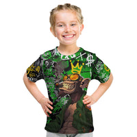 Graffiti Street Art Kid T Shirt Smoking Ape Character and Neon Crown Symbols in Green and Yellow Graphic Design - Wonder Print Shop