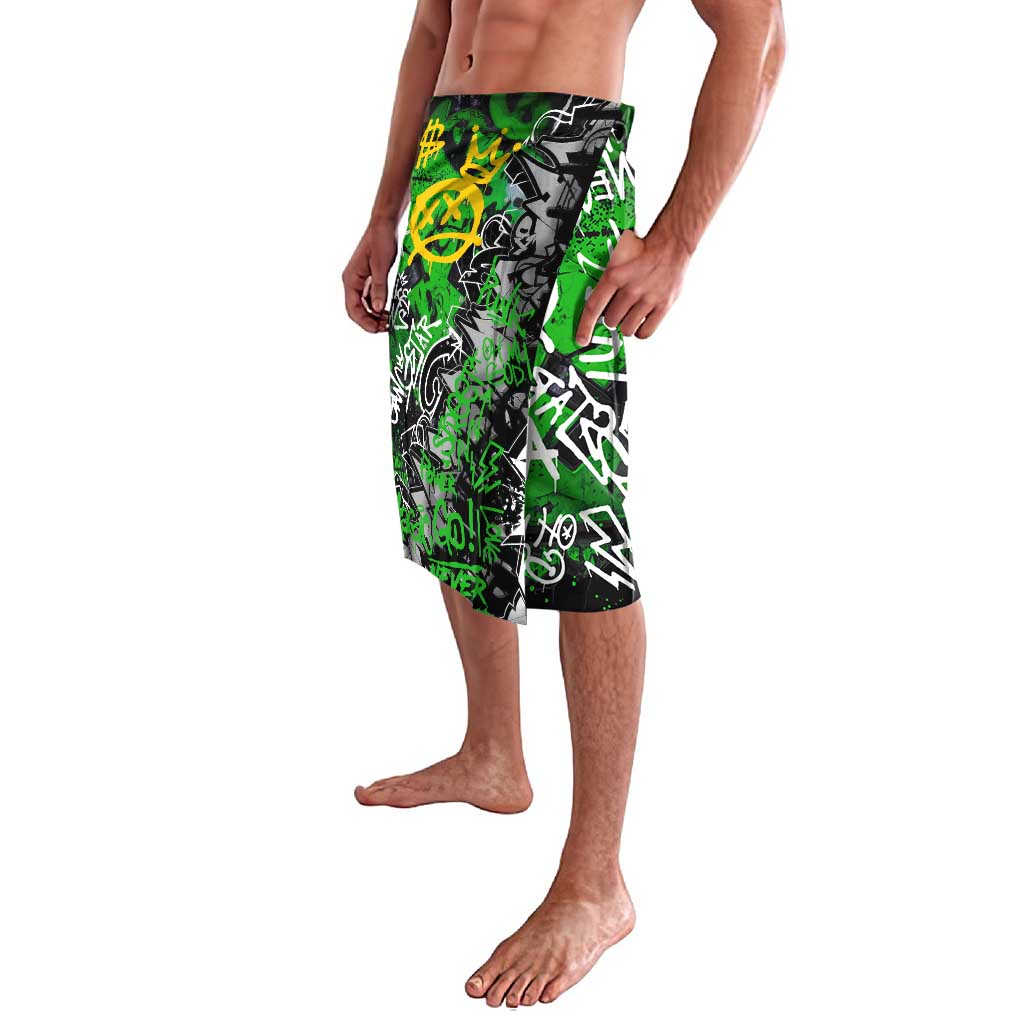 Graffiti Street Art Lavalava Smoking Ape Character and Neon Crown Symbols in Green and Yellow Graphic Design - Wonder Print Shop